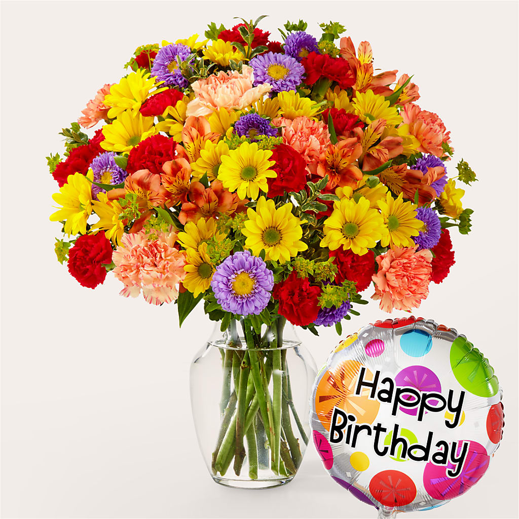 Kaleidoscope Bouquet with Birthday Balloon – Brunet Florist, Kanata ON