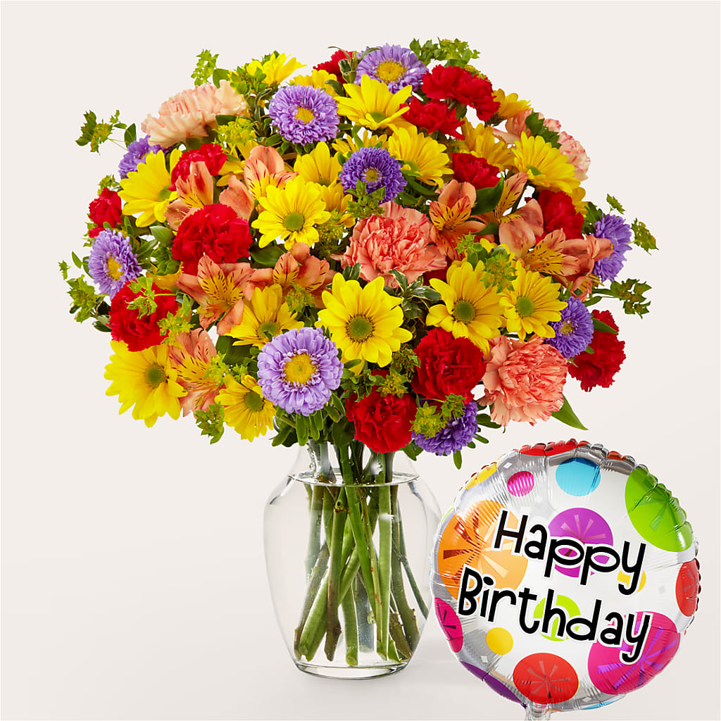 Kaleidoscope Bouquet with Birthday Balloon – Brunet Florist, Kanata ON