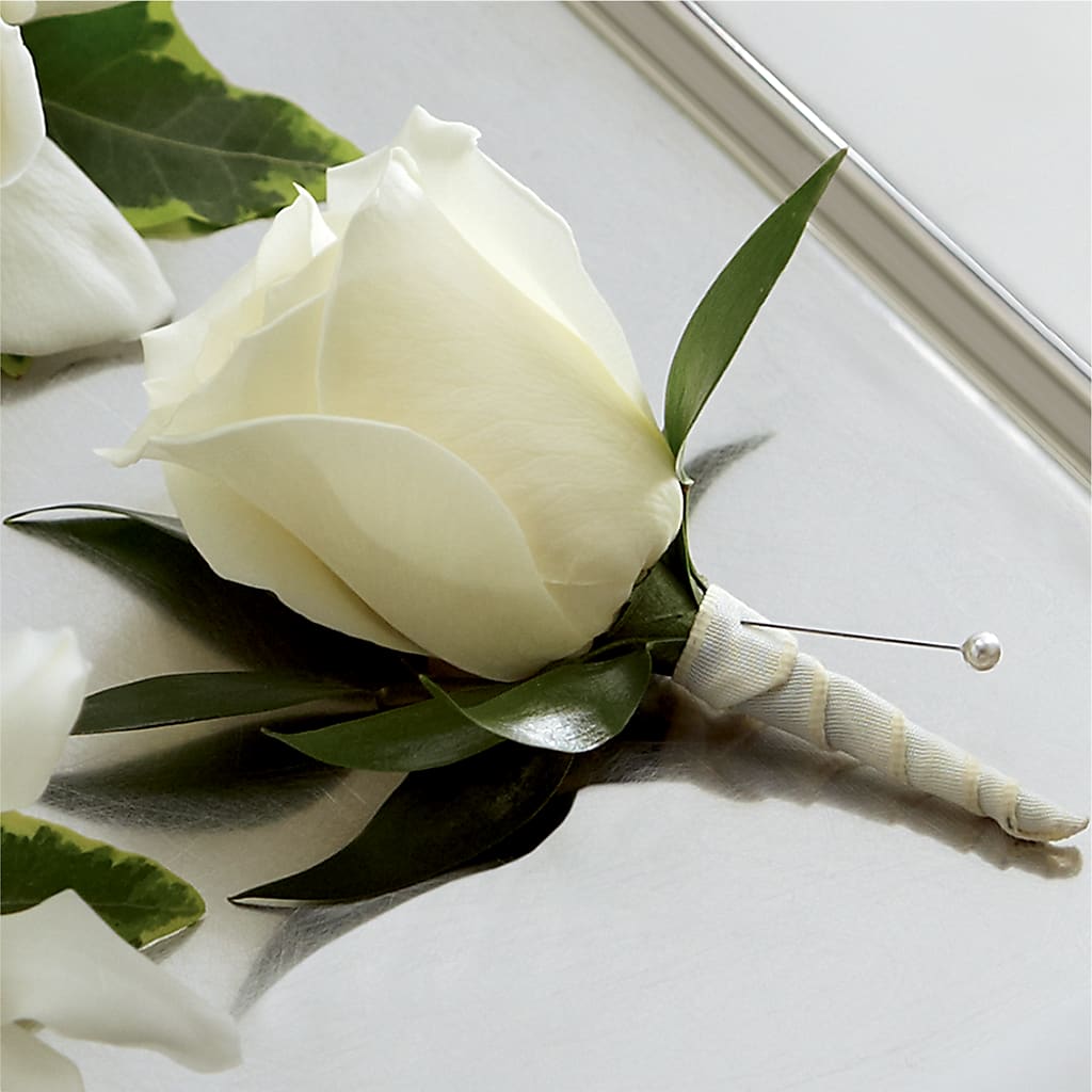 White Rose Boutonniere – Brunet Florist, Kanata ON